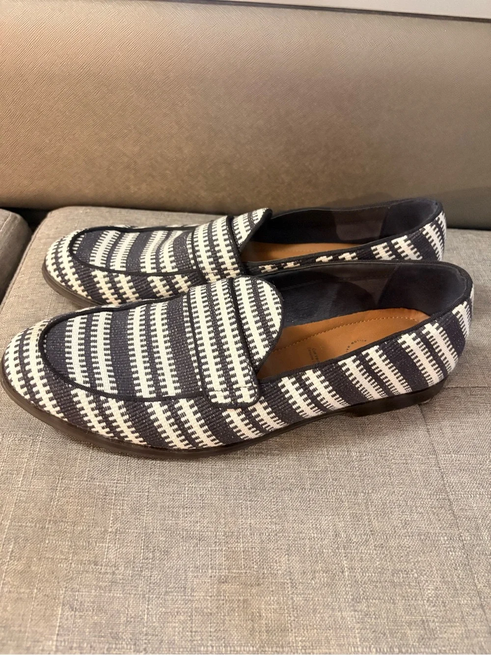 Aldo Men’s Navy and White Striped Woven Loafers